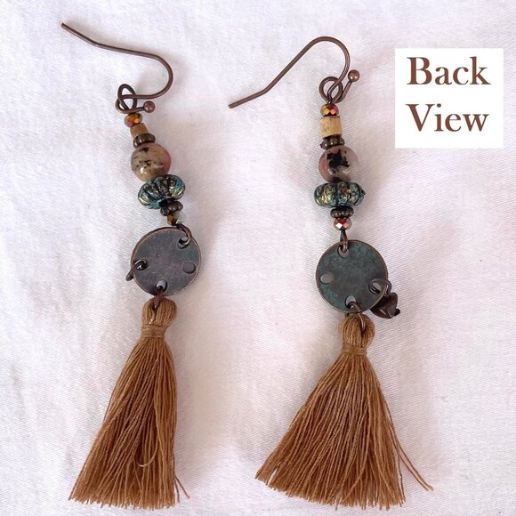 Boho Dangle Tassel Earrings Handmade with Beads and Tassel Thread for Women - Picture 3 of 4